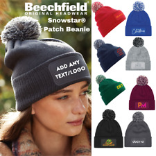 Personalised BEECHFIELD Adult Beanie Snowstar Patch Hat Text Logo Pom Pom Unisex