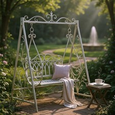 Cream Metal Swing Chair Garden