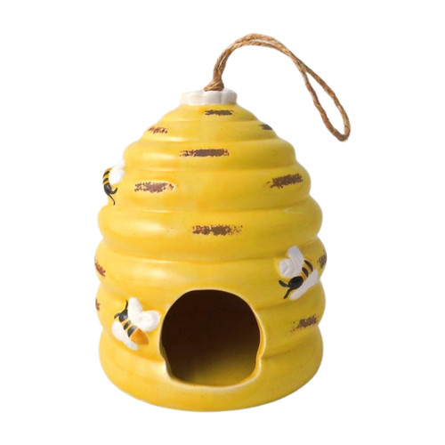 Yellow ceramic honey pot bird - ceramic,