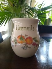 Vintage Retro Cloverleaf Peaches & Cream Ceramic Utensils Storage Pot Jar