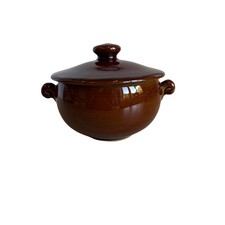 Denby Homestead Lugged Soup Bowl with Lid - Vintage Stoneware - 4" Diam