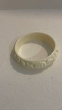 Vintage Carved  Bakelite Bangle Bracelet Floral Rose Design Cream Color