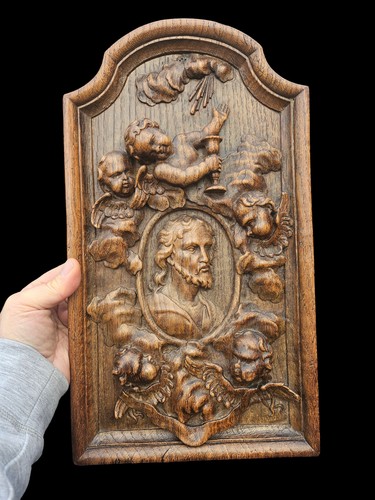 Antique 19thc bas - relief, wood