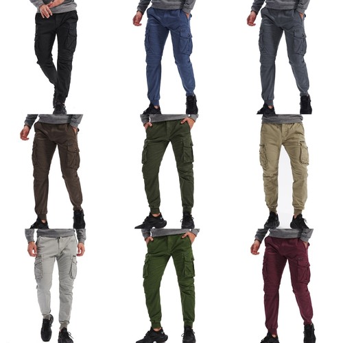 Mens elasticated waist cargo - elasticated,