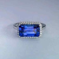 Emerald AAA 4.20 Ct Natural Tanzanite Diamond Engagement Ring 14K White Gold
