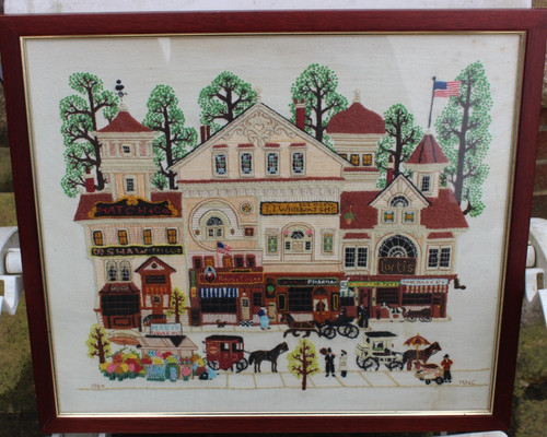Vintage framed crewel - vintage,