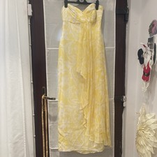 Coast Yellow White Silk Full Length Strapless Dress Size 12