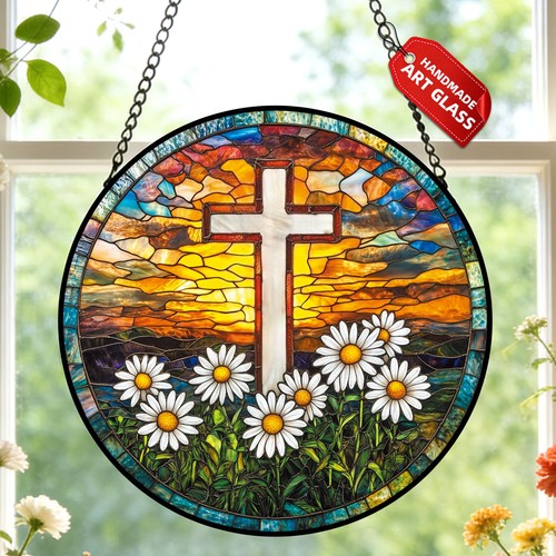 Cross stained glass sun - stained,