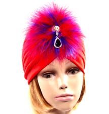Red Turban Hat Purple Jewel