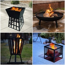 Garden Fire Basket Pit Outdoor Patio Heater BBQ Brazier Log Burner Large Cover