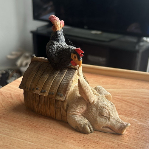 Ceramic pig rooster ornament - ceramic,