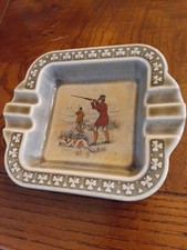 Vintage Irish Porcelain Ashtray Wade Co Armagh Blue Hunting Scene Dog Ireland