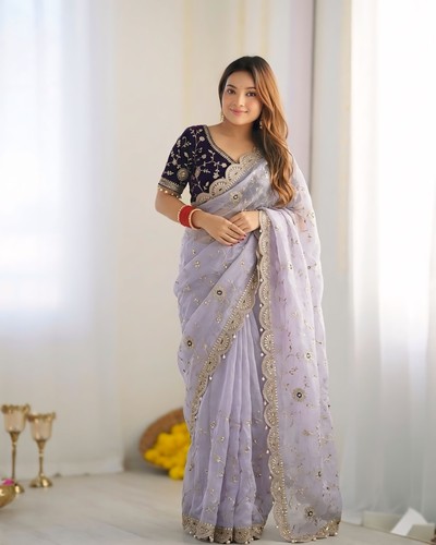 Royal blue lavender organza - royal,