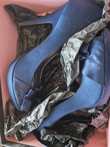 Ladies blue satin - , shoes,
