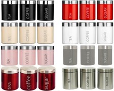 Set of 3 Tea Coffee Sugar Kitchen Storage Canisters Jars Pots Containers Tins 