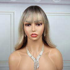 Long Curly Hair Gradient Platinum Blonde New Women's Wig with Bangs