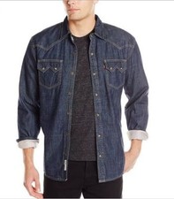 LEVIS HEYWOOD WESTERN DENIM SHIRT JACKET SHACKET. DARK RINSE BLUE, LARGE, NEW