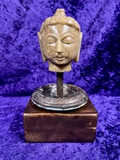 Antique Thai Buddha Carved Marble Head Display Ornament Incense Burner Buddhism.