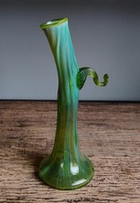 Antique? Rare Blown Art Glass Tree Form Vase Green Opalescent Glass Pontil Mark