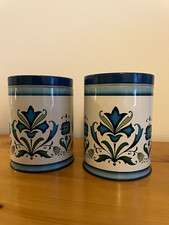 Pair of VINTAGE RETRO 60'S 70s STORAGE JAR CANISTER CONTAINER TIN floral STYLE
