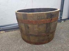 LARGE OAK BARREL CHRISTMAS TREE PLANTER / GARDEN PLANTER / VEGETABLE EX WHISKEY