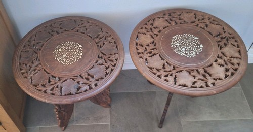 Two vintage indian carved side - two,