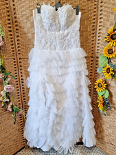 White Lace Sweetheart Wedding Dress Bridal Gown Ruffle Skirt Size 12 14 RETRO