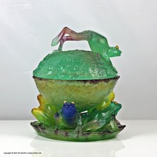 Daum, Nancy, paté de verre large glass bowl and lid, frogs and lily pad