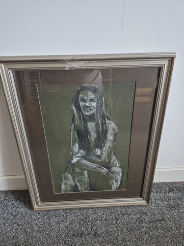 Charcoal framed drawing - charcoal,