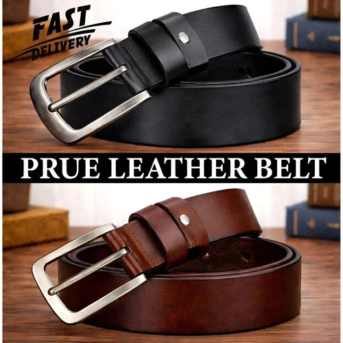 Mens genuine leather belt - leather, pure