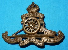 THE ROYAL ARTILLERY REGIMENT MILITARY CAP BADGE BRASS - SLIDER FIXING - K/C