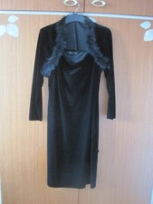 Vintage Black velvety evening dress with feathered shrug size 14