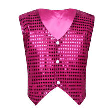 Boys Girls Glitter Sequin Vest Waistcoat Choir Jazz Hip Hop Street Dance Costume