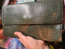 Vintage Olive Green Leather Clutch Envelope Bag, Country Casuals,  1970's era