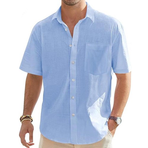 Men short sleeve linen - linen, shirt