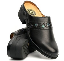 Womens Leather Paddock Equestrian Clog Classic Black Heel Casual Yard Shoes Boot