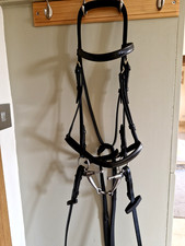 Black Leather Bridle Full Complete with 6" Fulmer Snaffle + Rubber Grip Reins