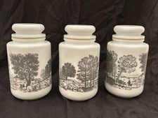Set of 3 Retro 1960s Monochrome Milk Glass Coffee Tea Sugar Kitchen Jars