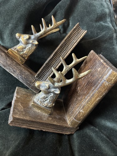 Vintage brass stag deer wooden - vintage,