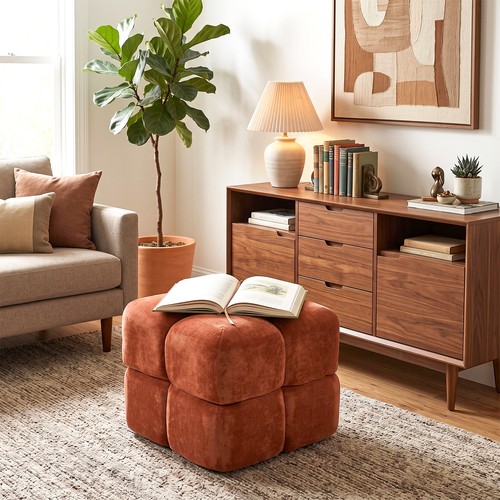Chenille stool square ottoman - stool,