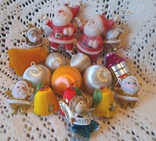 Joblot Vintage Retro Christmas Tree Decorations. Santa's,  Silk Baubles, Angel