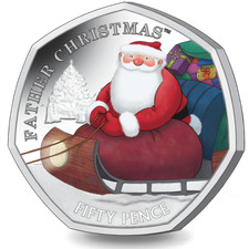 2020 Father Christmas 50p Colour Coin Card Coloured Cupro Nickel Diamond PO