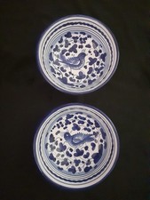 Two Augusta Deruta Bowls Hand-Painted Italian Majolica Pottery - Blue & White