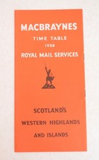 Steamer Coach Timetable Macbraynes Royal Mail Svcs. Highlands Islands 1958
