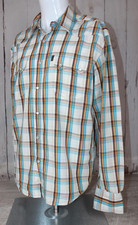 Howies Brown Blue Check Plaid Pearl Snap Organic Cotton Cowboy Shirt Large