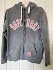 SUPERDRY Women’s Girls Size Large Grey Cotton Blend Full Zip Hoodie Jumper