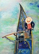 Original Oil on Canvas Painting Venice Gondola Gondolier Boat Wall Art Sailing