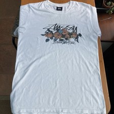 Stussy T Shirt Vintage Increase The Peace Men's Size small Roses Flowers White