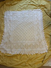 New Hand Knitted  Baby Blanket / Shawl in pure white