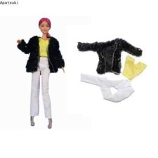 Black Fur Jacket Clothes Set